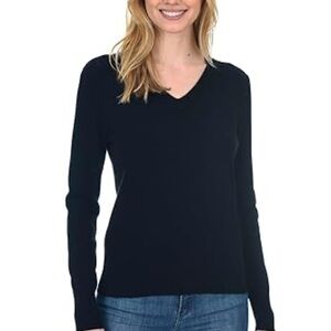 State Fusio Women's Basic V-Neck Sweater 100% Premium Wool Classic Black XL
